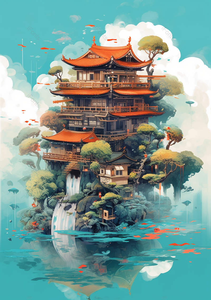 原创唯美古代高楼建筑中国风水上建筑插画,插画/手绘图,插画/手绘图库,插画/手绘图下载,插画/手绘